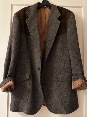 Pendleton Gray Tweed Blazer Coat with Brown Shoulder Panels